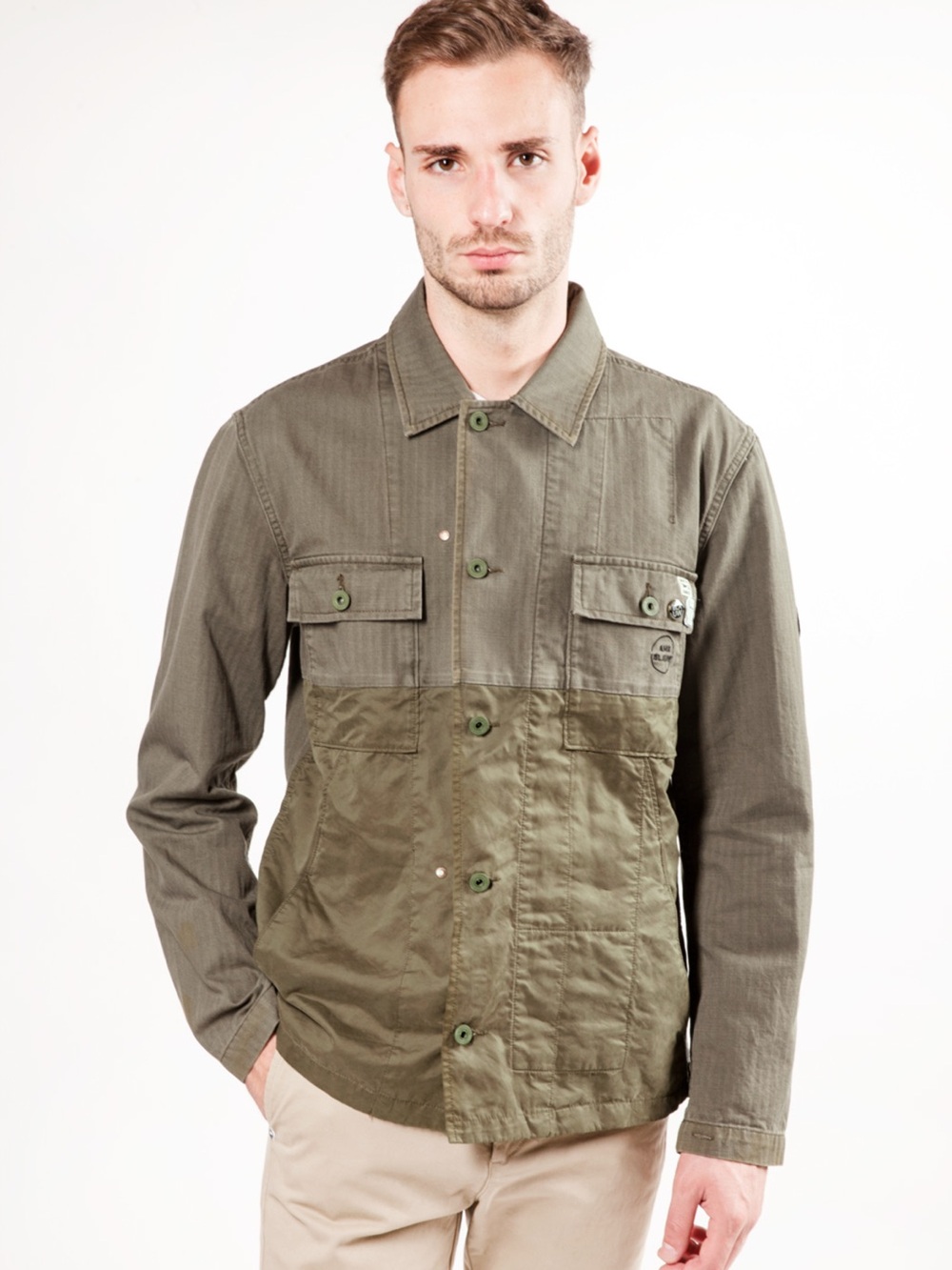 Scotch & Soda Military Shirt Jacket in Army Green with patches Men's Small - Picture 2 of 10